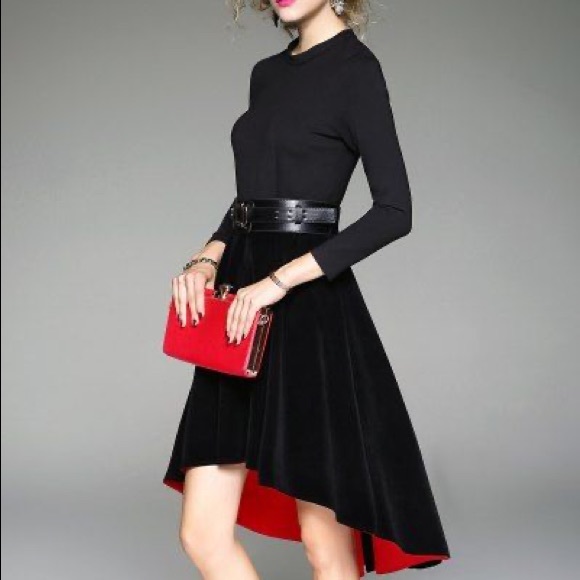 Qeexi Dresses & Skirts - Qeexi Black Color Block High Low Dress